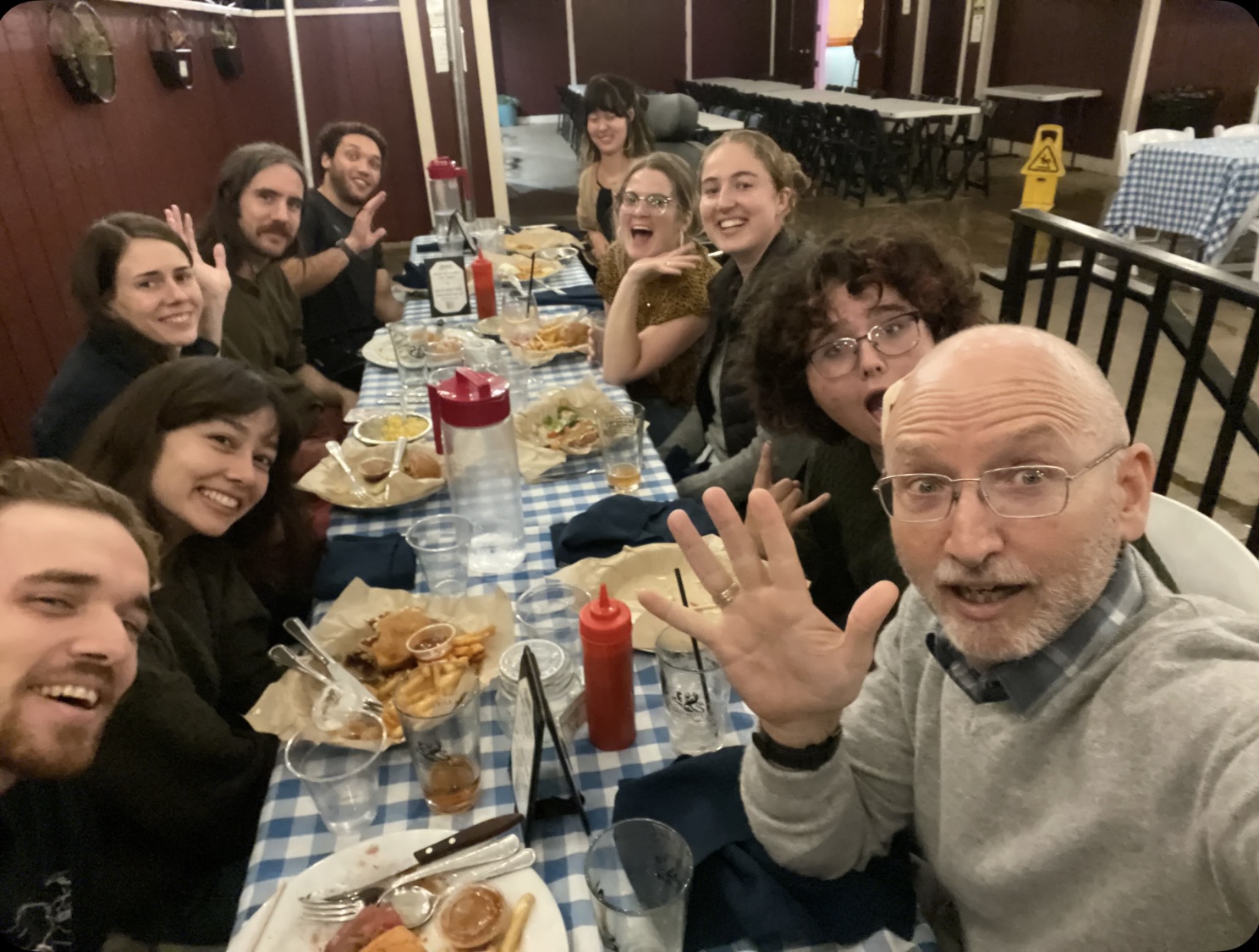 Barry takes a selfie at lab dinner.